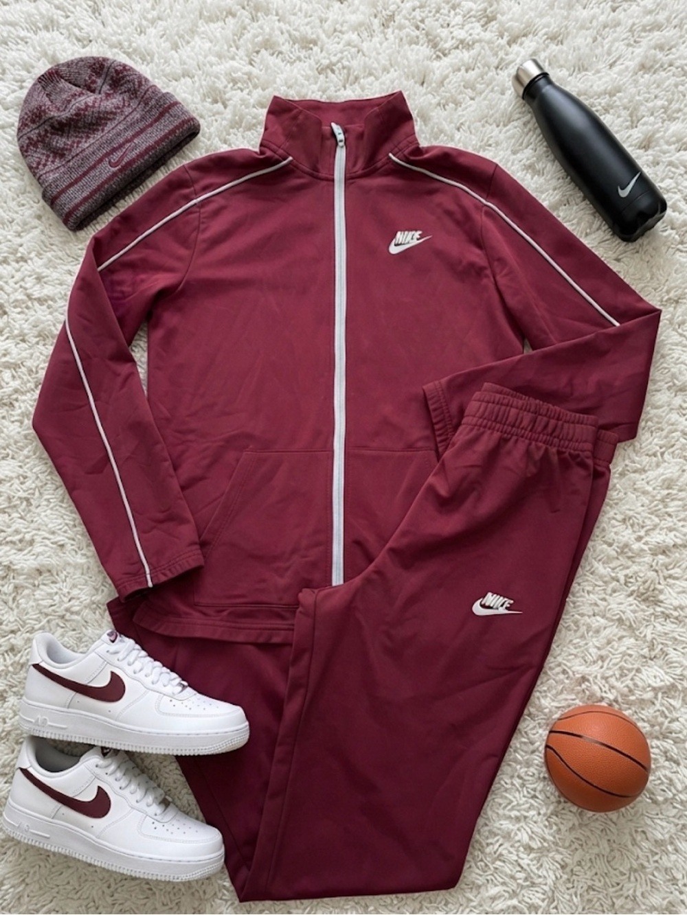 Nike Maroon Track Jacket & Pants Set with White Accents - Picture 1 of 6